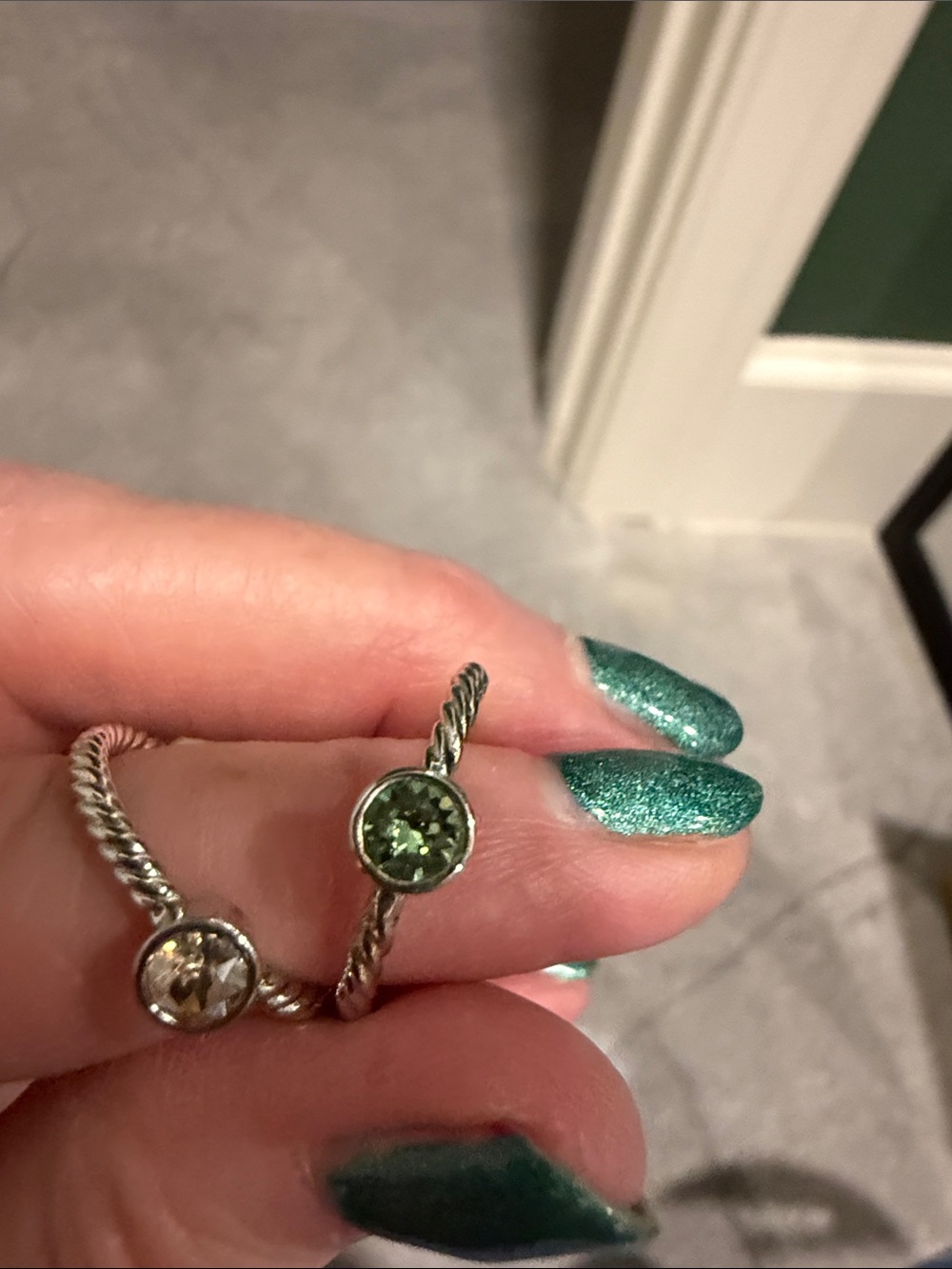 Touchstone Crystal Multi-Color Twisted Silver Stackable Rings - Picture 9 of 10